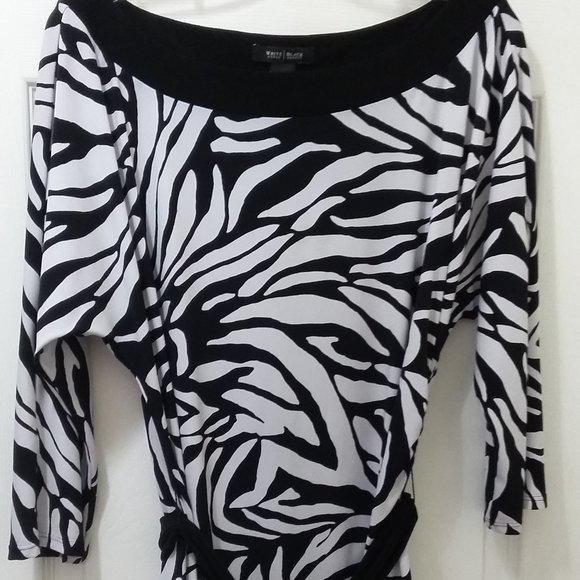 Black print dress with tie band - Picture 1 of 4